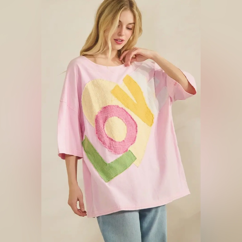 Casual Pink LOv Colorblock Short Sleeve Tee - Picture 3 of 4